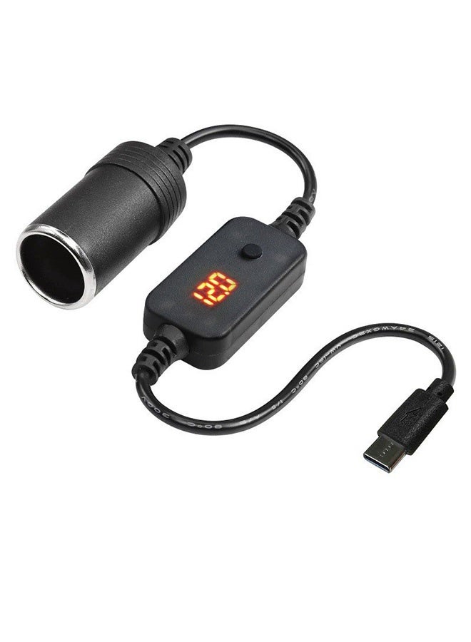 GMORO USB C Male to 12V Car Cigarette Lighter Socket Type-C to Cigarette Lighter Adapter Cable Converter with Voltmeter Display, Adjustable Voltage 5V/9V/12V, Suitable for Car Charger, GPS, Dash Cam - Image 1
